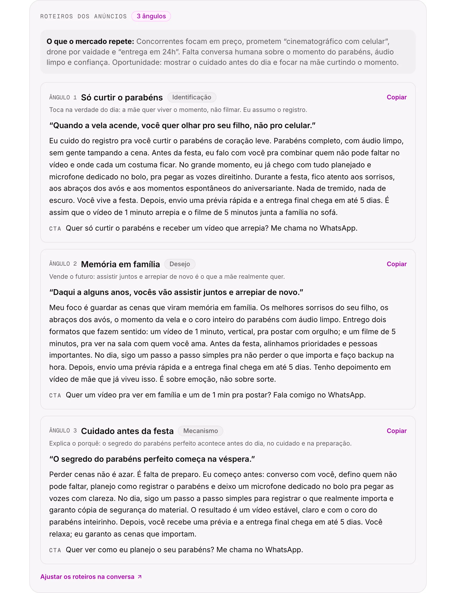 Roteiros dos anúncios
